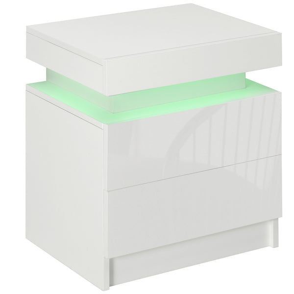 Comodino con LED RGB 45x35x52 cm 2 Cassetti in Truciolato Bianco sconto