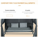 Dondolo Lettino con Pergola da Giardino 235x180x210 cm in Acciaio e Rattan PE Grigio Scuro