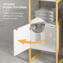 Mobile Bagno con Ripiano Aperto e Anta con Apertura a Pressione 33x33x80 cm in Bambù e MDF Bianco