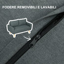 Divano 2 Posti 145x75x78 cm con Cuscini per Schienale  in Tessuto Effetto Lino Grigio  