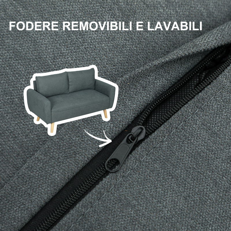 Divano 2 Posti 145x75x78 cm con Cuscini per Schienale  in Tessuto Effetto Lino Grigio  