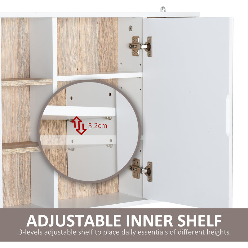 Specchio Armadietto da Bagno Pensile 60x14,5x49,4 cm in MDF e Truciolato Bianco e Legno Naturale