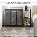 Mobile Portabiancheria 106x40x75 cm con 3 Sacchi in Tessuto e 3 Ripiani Grigio e Marrone