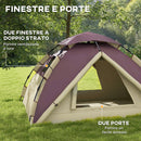 Tenda da Campeggio 2 Posti con 2 Finestre e Gancio 225x190x130 cm in Poliestere e Fibra di Vetro Cachi