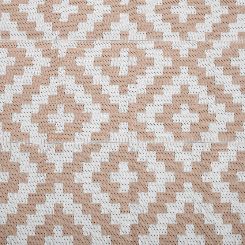 Tappeto da Esterno Reversibile 182x274 cm con Fantasia Geometrica Caffè e Bianco   