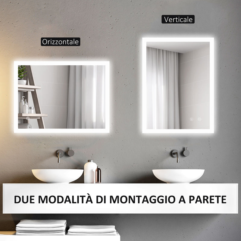Specchio Bagno con Luci LED  3 Tonalità 70x50 cm Controllo Touch e Design Antiappannamento   