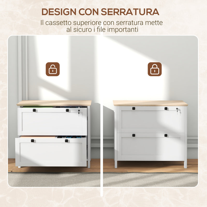 Armadietto Portadocumenti con 2 Cassetti per Documenti A4 con Chiavi 76x40x76 cm Bianco 
