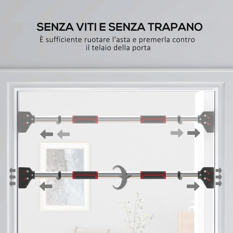 Barra per Trazioni Regolabile 75-92x10x7 cm con Impugnature Antiscivolo Rosso e Nero  