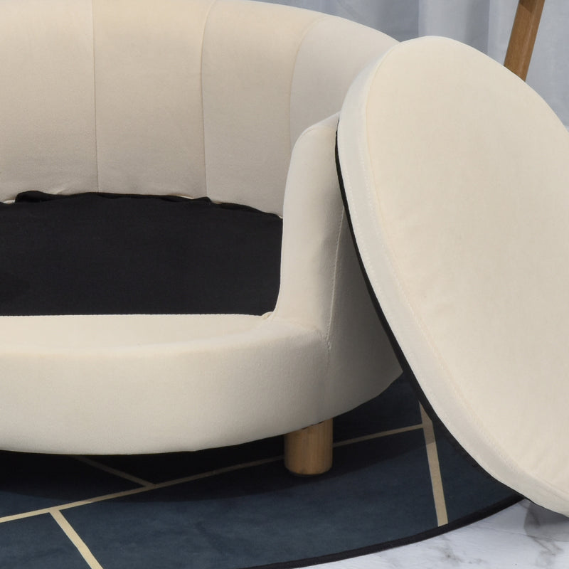 Cuccia Divano per Cani e Gatti 65x64x37cm Cuscino Rimovibile Crema 