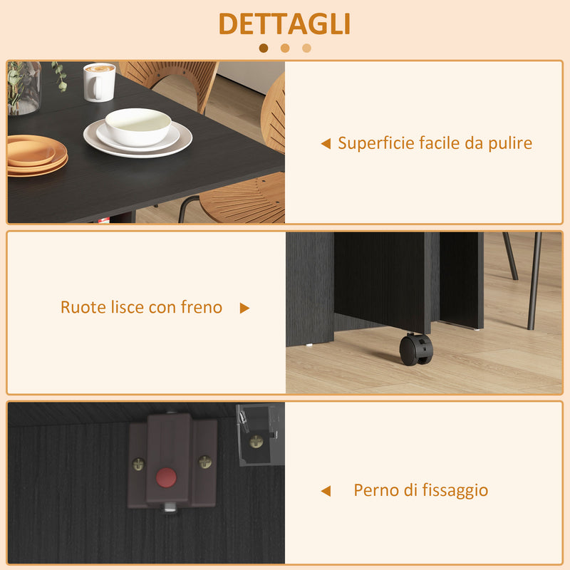 Tavolo Salvaspazio Pieghevole a 2 Ribalte per 6 Persone Nero  