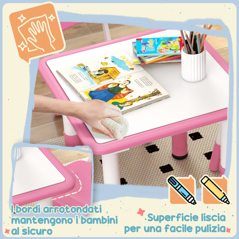 Set Tavolo con 4 Sedie per Bambini Altezza Regolabile Rosa  