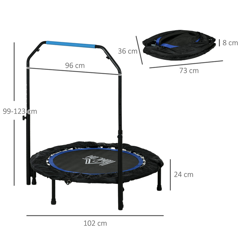 Mini Trampolino Fitness Ø102 cm Regolabile in Altezza Pieghevole con Manubrio Blu   