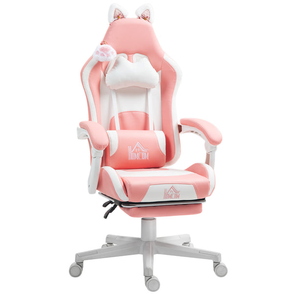 acquista Sedia da Gaming Ergonomica con Orecchie da Gatto Poggiapiedi Retrattile e Schienale Reclinabile 135° Rosa