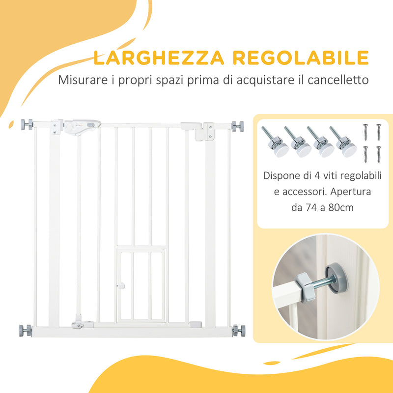 Cancelletto di Sicurezza per Cani con Porta Piccola Montaggio a Pressione 74-80x76,2 cm Bianco 