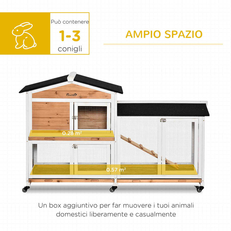 Conigliera a 2 Livelli 157,4x53x99,5 cm in Legno Metallo e Bitume Giallo Bianco e Nero   