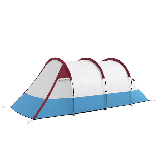 acquista Tenda da Campeggio Impermeabile con 2 Aree e 3 Ingressi 420x200x150 cm in Poliestere e Fibra di Vetro Rosso