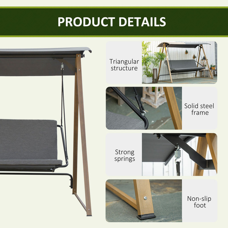 Dondolo 3 Posti da Giardino 224x133x173 cm in Acciaio Grigio