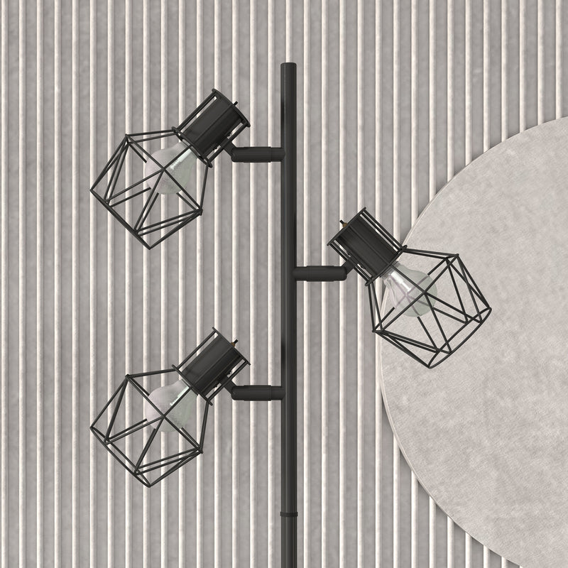 Lampada da Terra 3 Luci Orientabili 40W 41x28x169 cm in Metallo Nero 