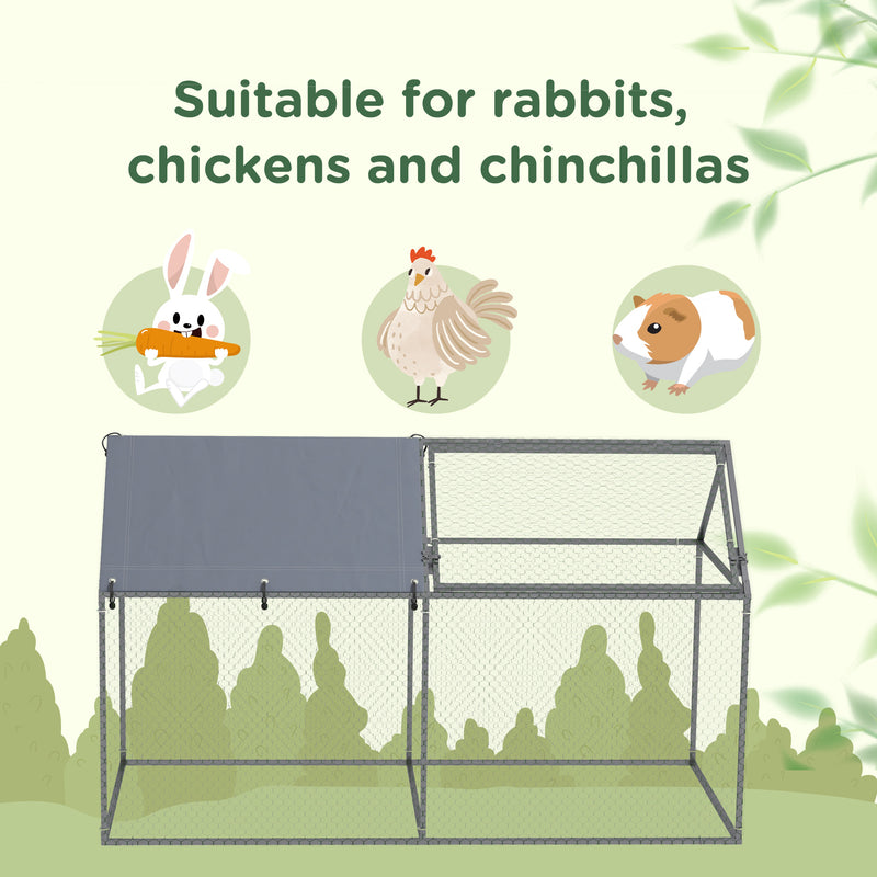 Gabbia per Conigli da Esterno 198x100x120 cm in Acciaio e Tessuto Oxford Verde e Argento
