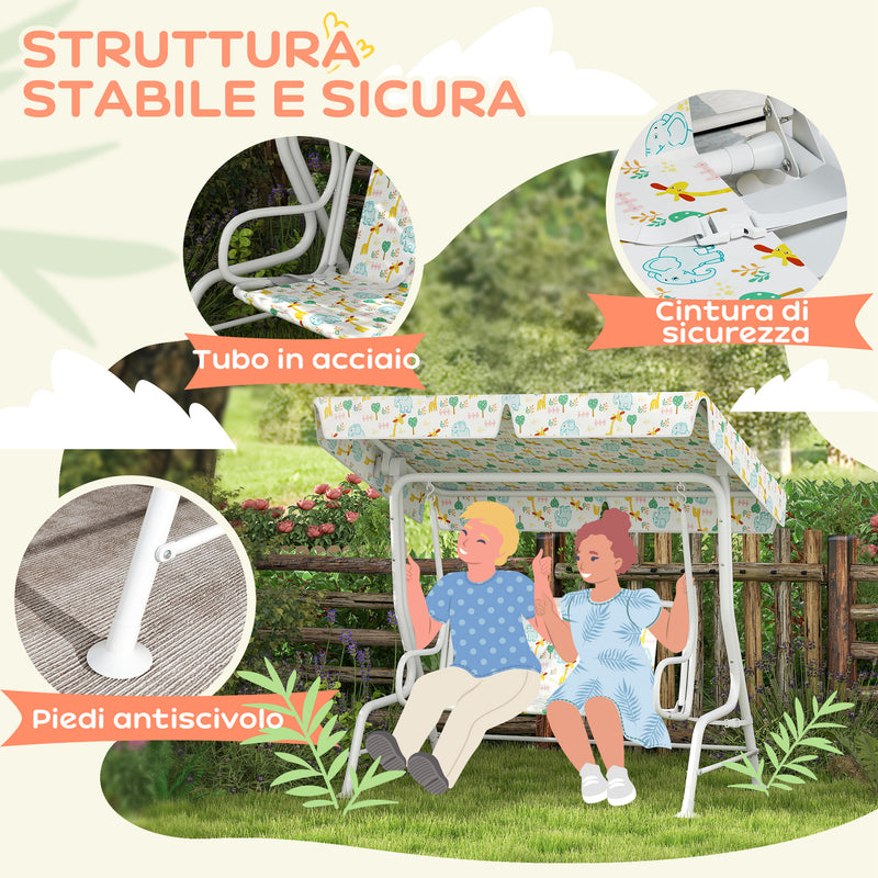 Dondolo per Bambini da Giardino a 2 Posti 112x75x120 cm con Cinture di Sicurezza Bianco   