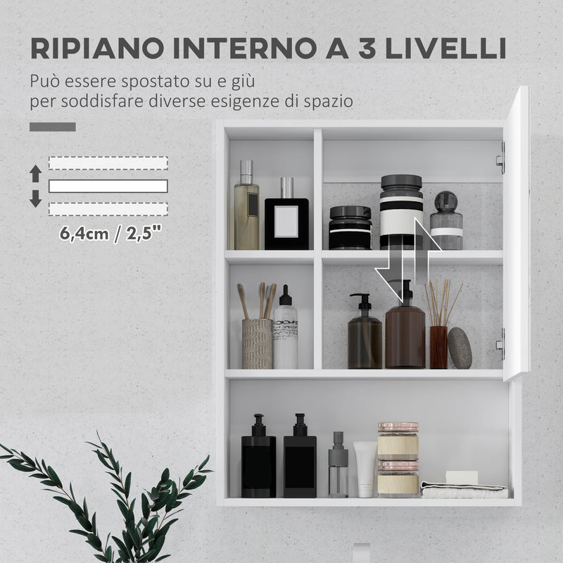 Armadietto con Specchio da Bagno con Mensole a Giorno 60x15x76cm Bianco  