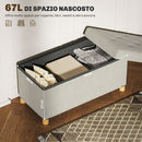 Panca Contenitore Pieghevole 67L 76x38x38cm Rivestimento Effetto Velluto Bianco Crema