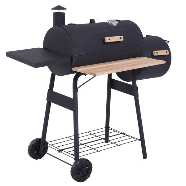 Barbecue a Carbone Carbonella 124x53x104 cm con Coperchio e Affumicatore in Acciaio Nero prezzo
