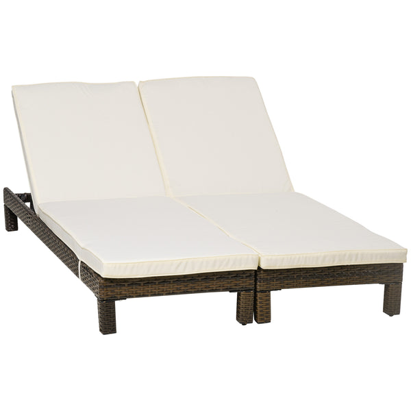 prezzo Set 2 Lettini Prendisole 196x60x22 cm in Rattan PE Marrone e Bianco