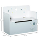 Panca Contenitore Portagiochi con Schienale in Legno 60x30x50 cm Azzurro  