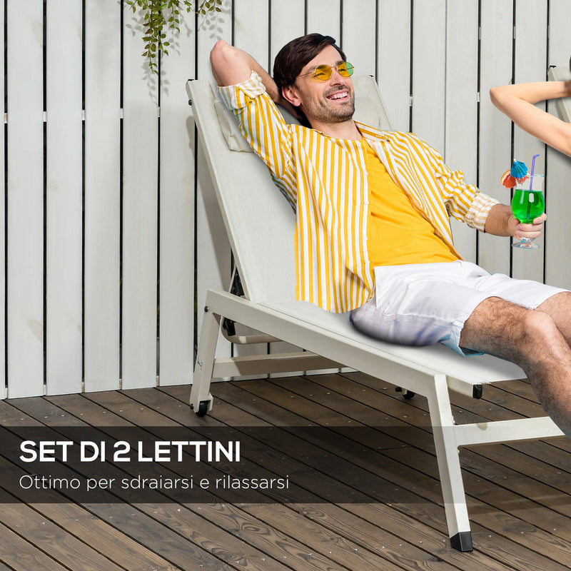 Set 2 Lettini Prendisole da Giardino 55x195x30 cm in Alluminio e Poliestere Beige