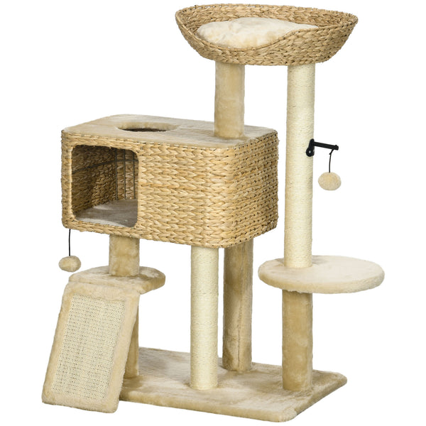 online Albero Tiragraffi per Gatti con Casetta e Trespolo 60x40x95 cm Marrone e Beige