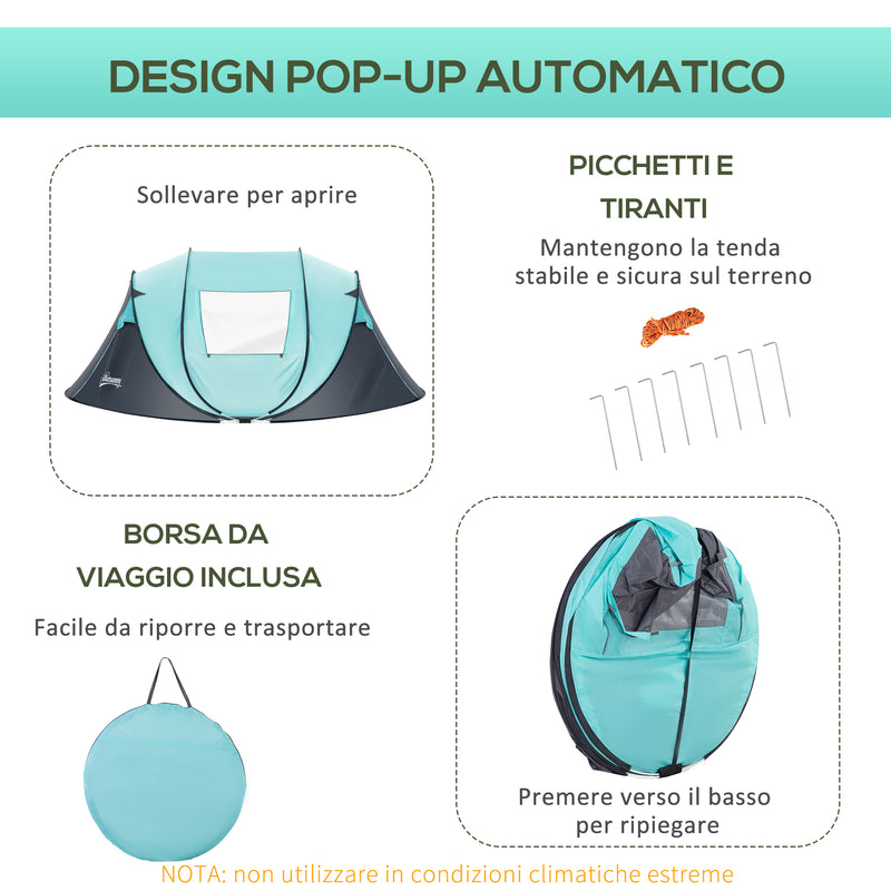 Tenda da Campeggio 3 Persone a Cupola Pop-Up Automatica a Igloo 286x209x122 cm in Poliestere Azzurro