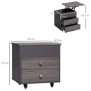 Comodino 2 Cassetti e Ruote con Piano Sollevabile 50x40x50 cm in Legno Grigio