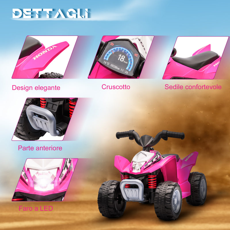 Quad Elettrico per Bambini licenza ufficiale HONDA con Luci LED Clacson e Pedale Rosa  