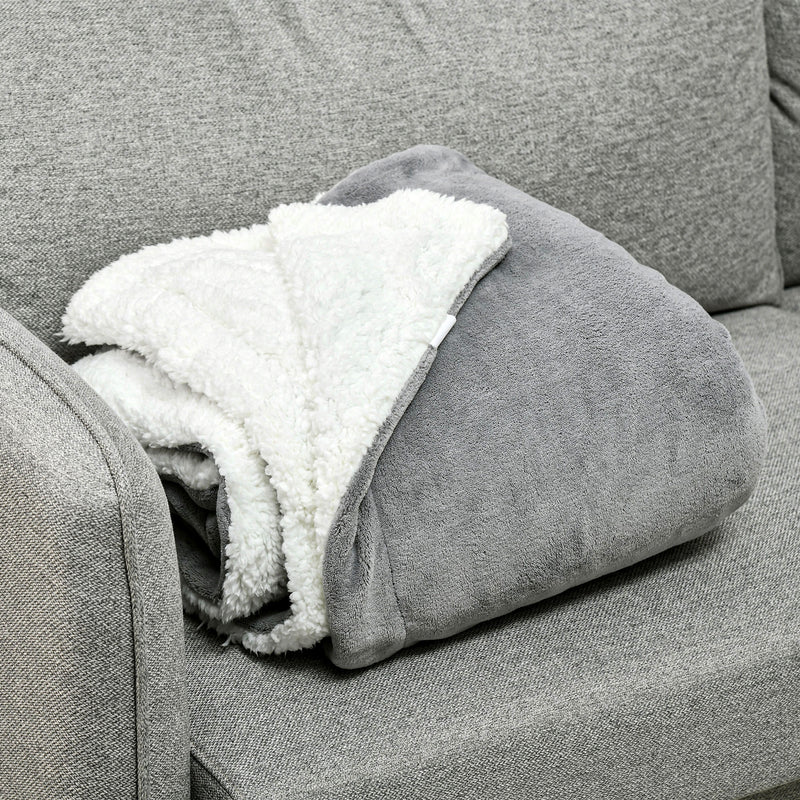 Coperta Plaid Dubleface 203x152x0,5 cm in Flanella 220 GSM e Sherpa 260 GSM Grigio