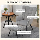 Poltrona D'Arredo Imbottita  con Braccioli e Poggiapiedi Integrato in Tessuto Effetto Velluto Grigio Chiaro