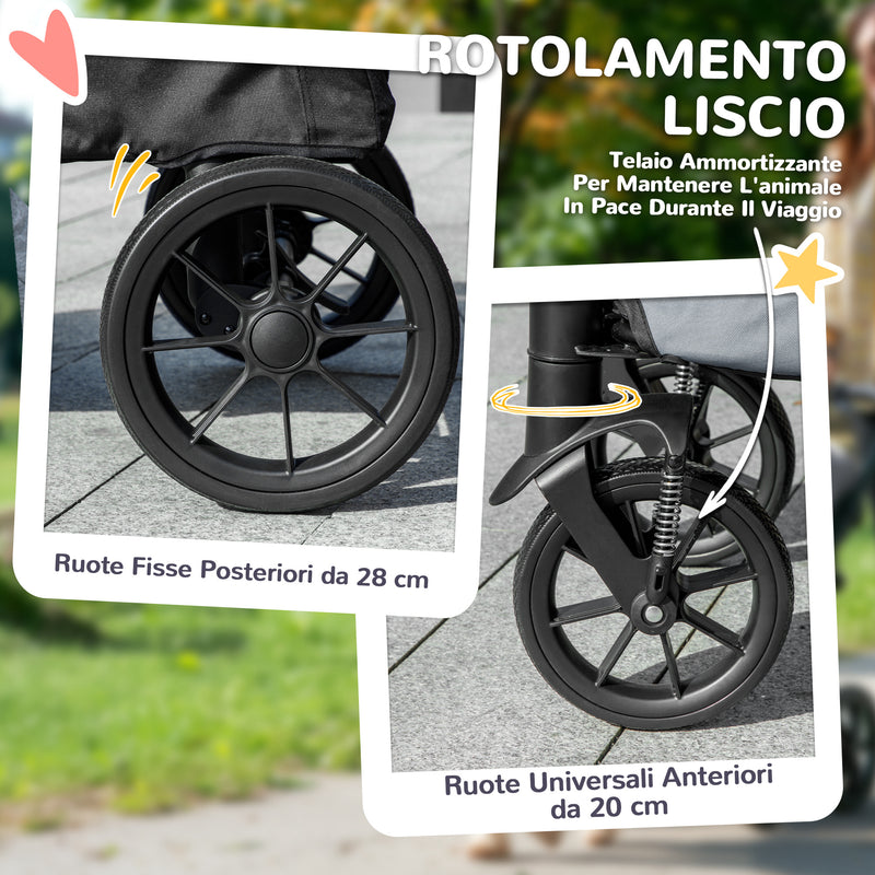 Passeggino per Cani Taglia Grande 124x67x100 cm Pieghevole con Finestre a Rete e Guinzagli Grigio  