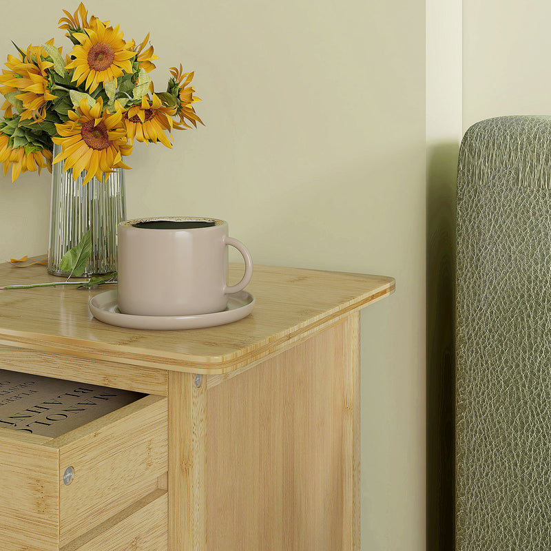 Set 2 Comodini con 2 Cassetti e Ripiano Inferiore in stile Nordico 40x34x60 cm in Bambù 