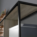 Libreria Design Industriale a 5 Livelli Porta Metallica Scorrevole 120x30x161 cm in Legno e Acciaio Nero e Grigio