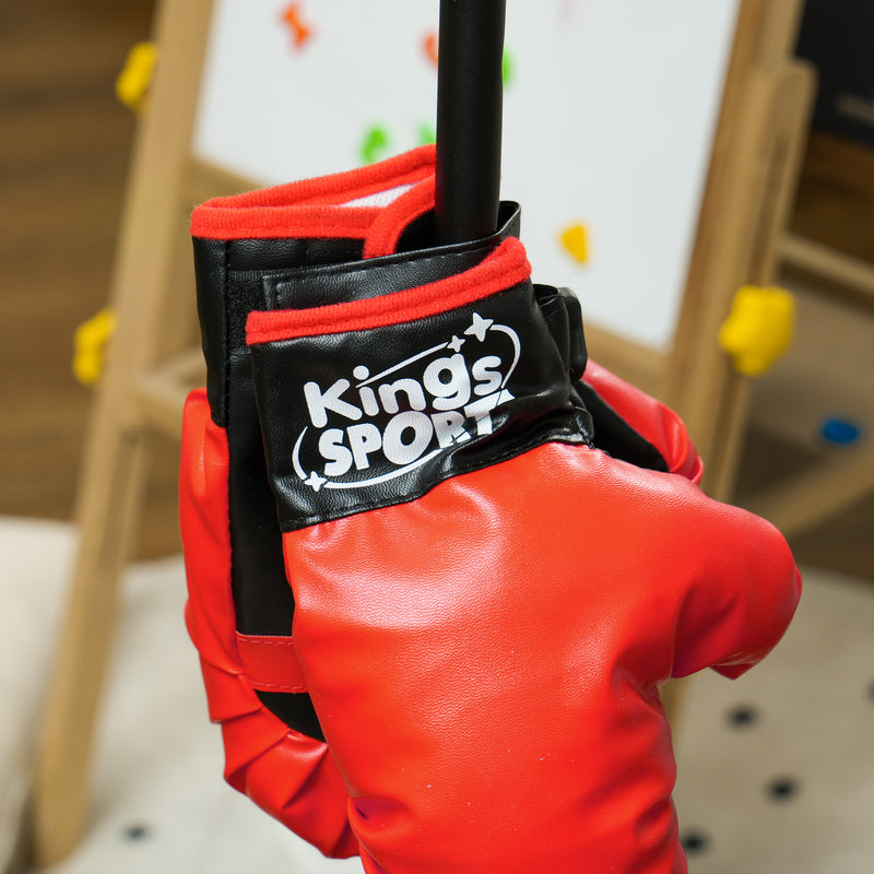 Set Boxe Giocattolo per Bambini H122,5-147 cm con Sacco da Pugilato da Terra e Guantoni Rosso 