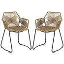 Set 2 Sedie da Pranzo Stile Boho da Interno con Schienale Basso e Braccioli 56x59x74 cm in Rattan PE Giallo