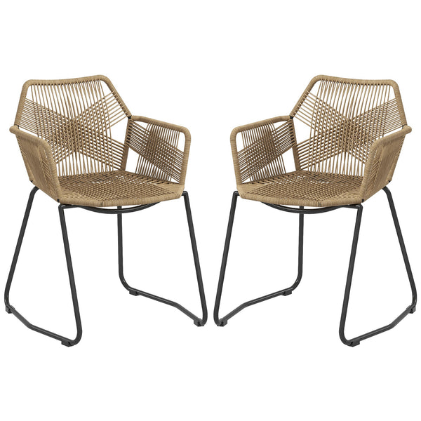 Set 2 Sedie da Pranzo Stile Boho da Interno con Schienale Basso e Braccioli 56x59x74 cm in Rattan PE Giallo acquista