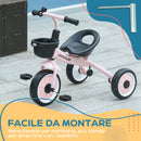 Triciclo per Bambini 70,5x50x58 cm con Seduta Regolabile e Campanello Rosa  