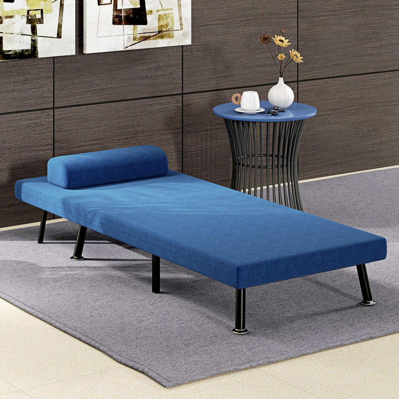 Poltrona Letto Reclinabile in 5 Posizioni 75x70x75 cm in Tessuto Effetto Lino e Acciaio Blu Scuro  