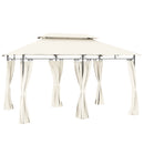 Gazebo da Giardino 397x297x265 cm con Tende Rimovibili e Struttura in Metallo Crema   