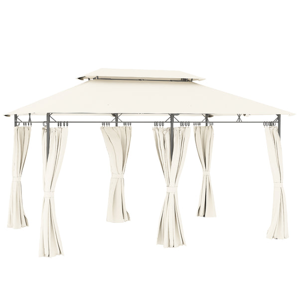 sconto Gazebo da Giardino 397x297x265 cm con Tende Rimovibili e Struttura in Metallo Crema