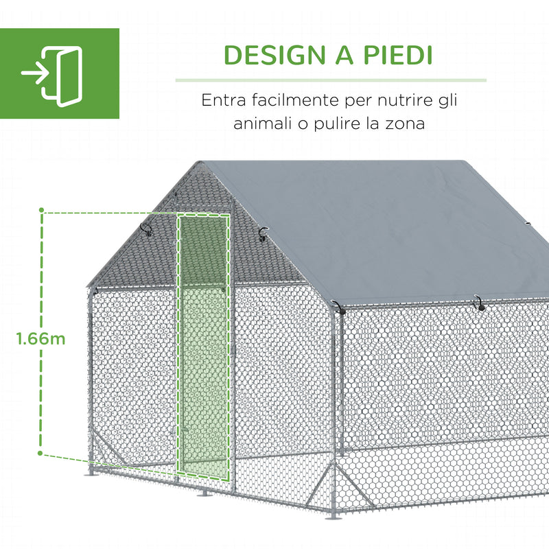 Pollaio Gabbia per Galline da Esterno 600x300x195 cm in Acciaio Zincato Grigio Argento