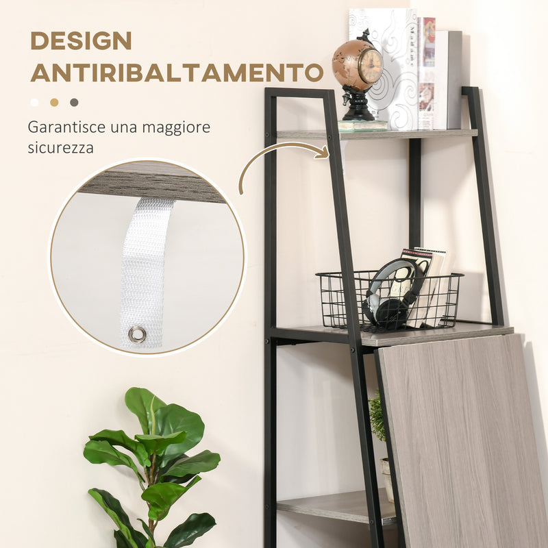Scrivania Salvaspazio Pieghevole con Libreria 4 Livelli 106x48x128 cm in Legno e Metallo Grigio e Nero 