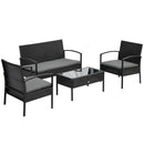 Set Salotto da Giardino Divano 2 Poltrone e Tavolino Nero