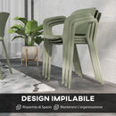Set 4 Sedie da Giardino 60x56x75 cm dal Design Moderno Impilabili Verde  